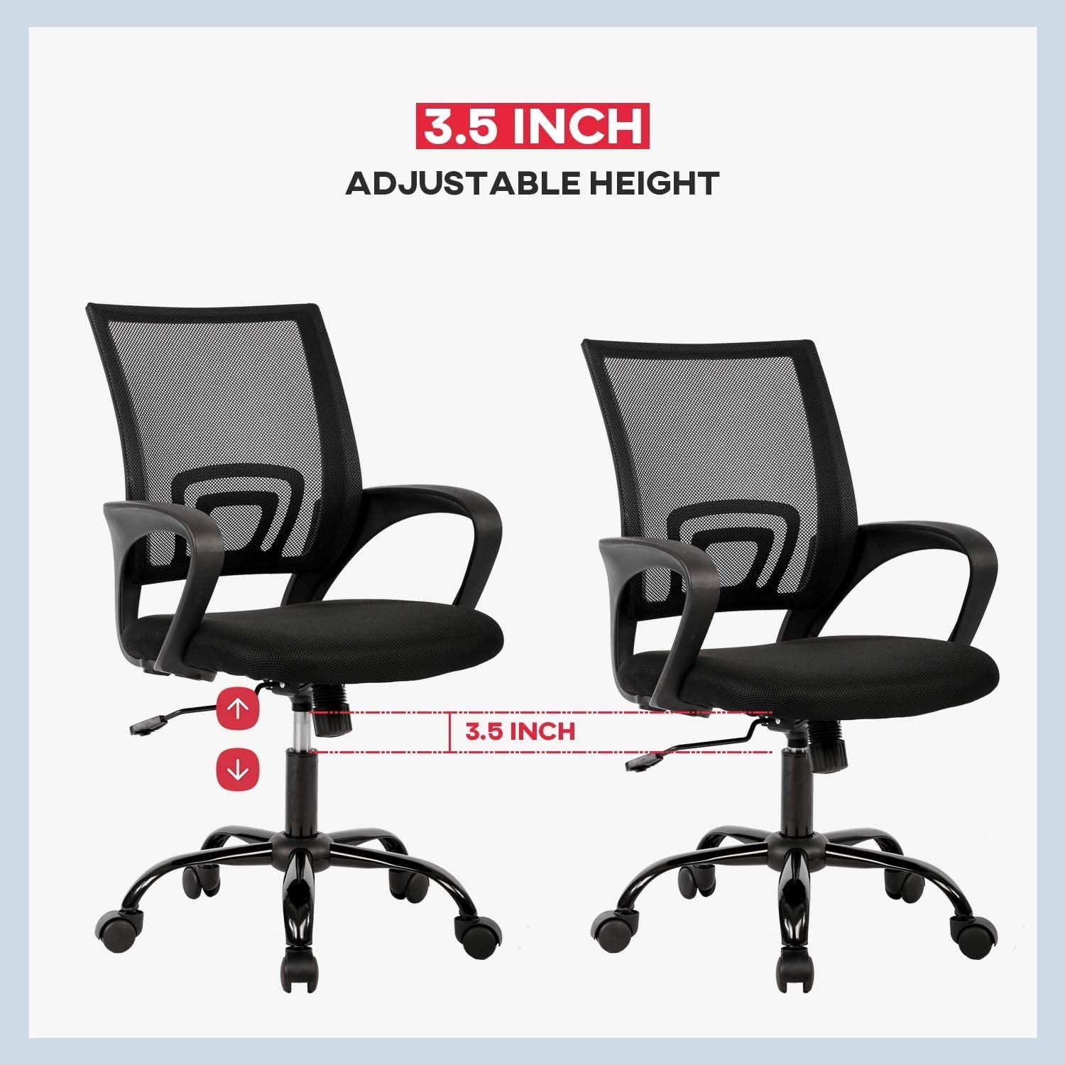 NiamVelo Mesh Office Chair Height Adjustable Ergonomic Computer Desk Chair Armrest Task Chair with Wheels for Adults, Black