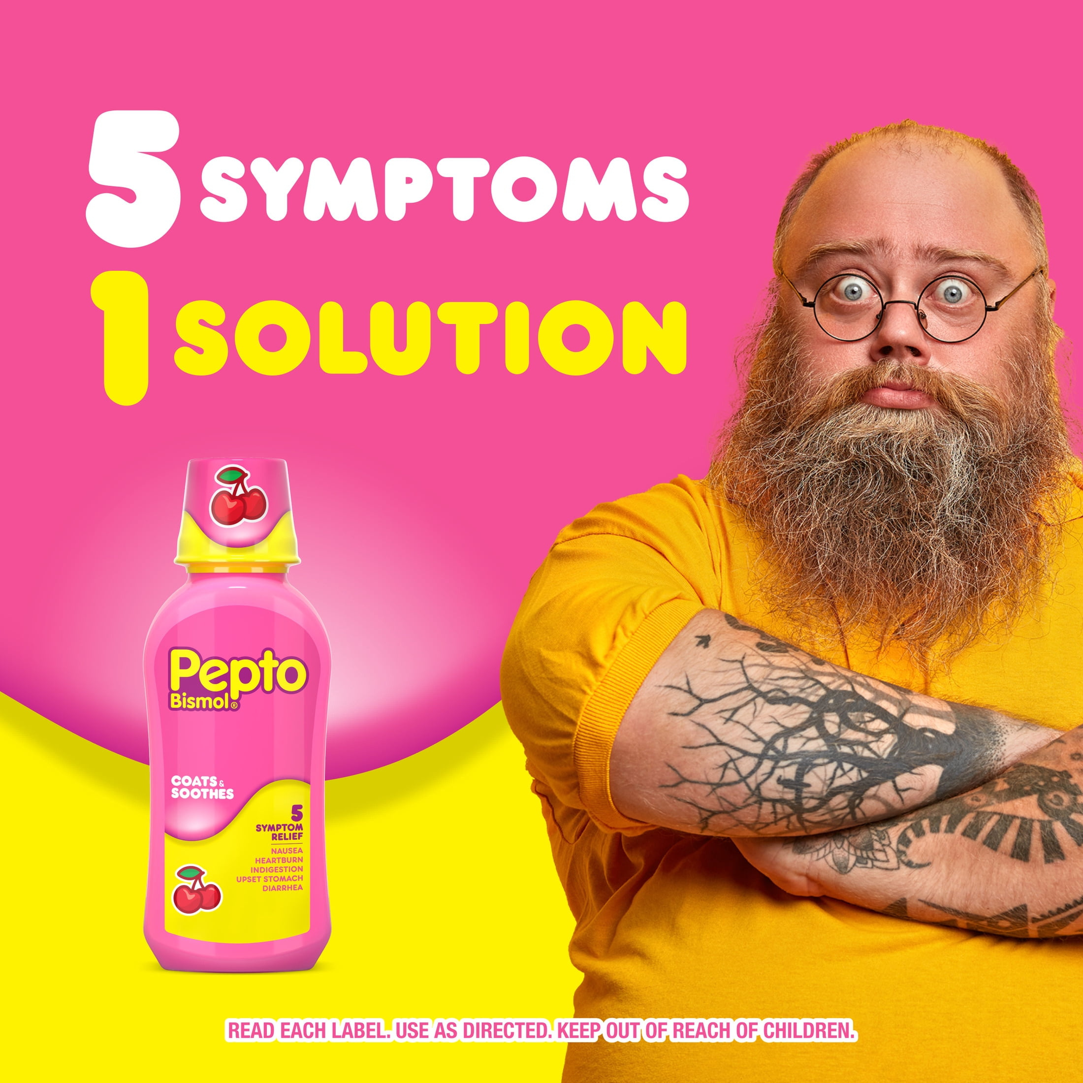 Pepto Bismol Liquid, Upset Stomach Relief, Stomach Relief, Anti-Diarrhea, Cherry, 16 Fl oz