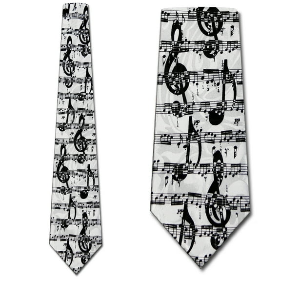 G Clef and Sheet Music Black and White Necktie Men