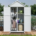 thumbnail image 6 of Spacious White Fir Wood Storage Shed, 67-Inch Tall with Dual Doors, Triangular Roof, and 4 Interior Compartments for Organized Garden Tool Storage, 6 of 9