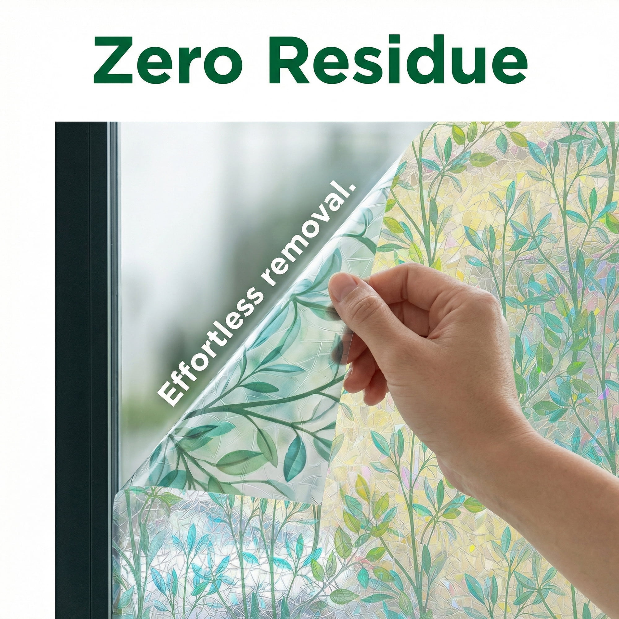 Unique Bargains Static Cling Floral 3D Prism Window Privacy Film Green 39.4" x 23.6"
