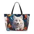 thumbnail image 2 of Pofeuu White Wolf With Flowers Print Beach Bag,Waterproof Sandproof Beach Tote Bag, Large Capacity Foldable Beach Bags for Women, 2 of 7