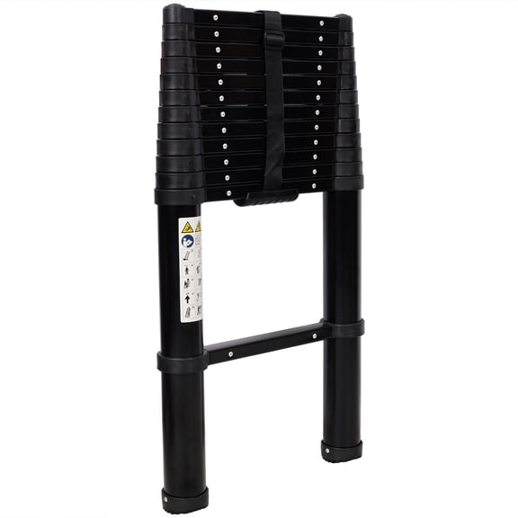 12.5FT Telescopic Ladder Aluminum Ladder with Non-Slip Feet, Slow Down Safety Function for Household and Outdoor Working, 330lb Capacity Black
