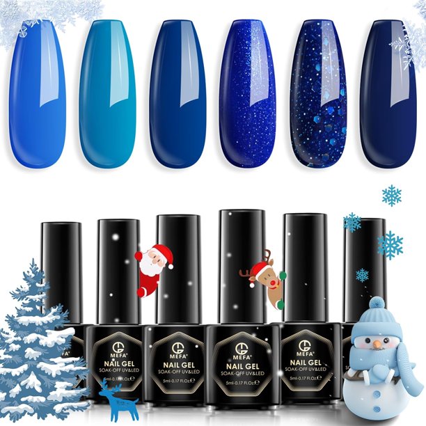 MEFA Juego de esmaltes de uñas de gel navideño, edición limitada, 6 colores burdeos, rojo, verde oscuro, purpurina en gel, esmalte de uñas para invierno, plata, oro, brillo, manicura, remojo, salón de