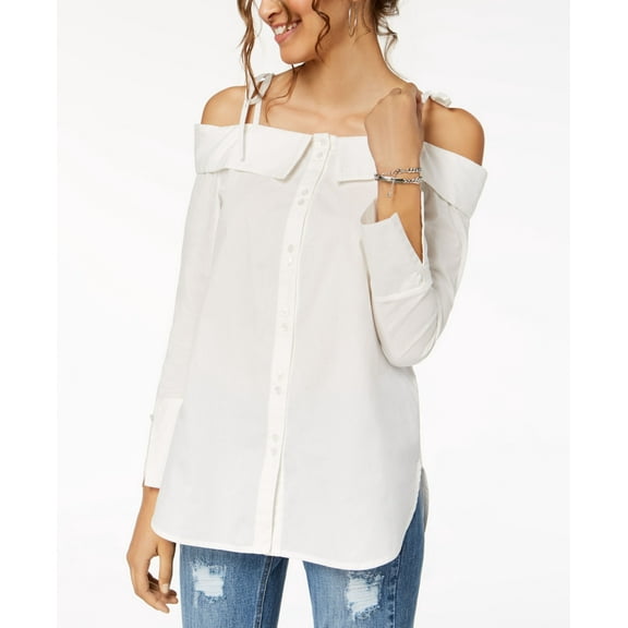 XOXO Juniors Button Front Off The Shoulder Top Cloud Dancer M