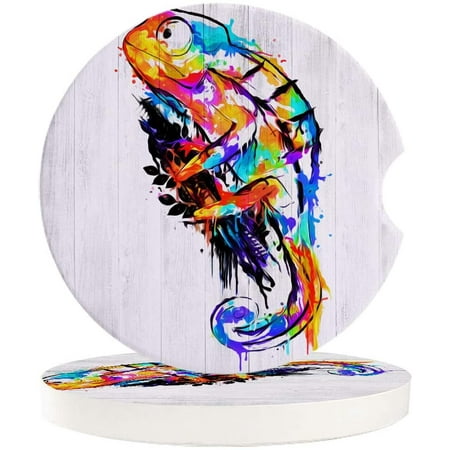 

KXMDXA Colorful Chameleon on Wooden Board Set of 6 Car Coaster for Drinks Absorbent Ceramic Stone Coasters Cup Mat with Cork Base for Home Kitchen Room Coffee Table Bar Decor