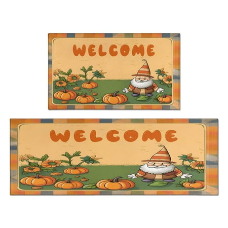

2 Pieces Of Kitchen Rugs and Mats Non Skid Washable Fall (80) Kitchen Mat Floor Cushion Waterproof Rug Rubber Backed Area Rugs for Laundry 47*17+30*17