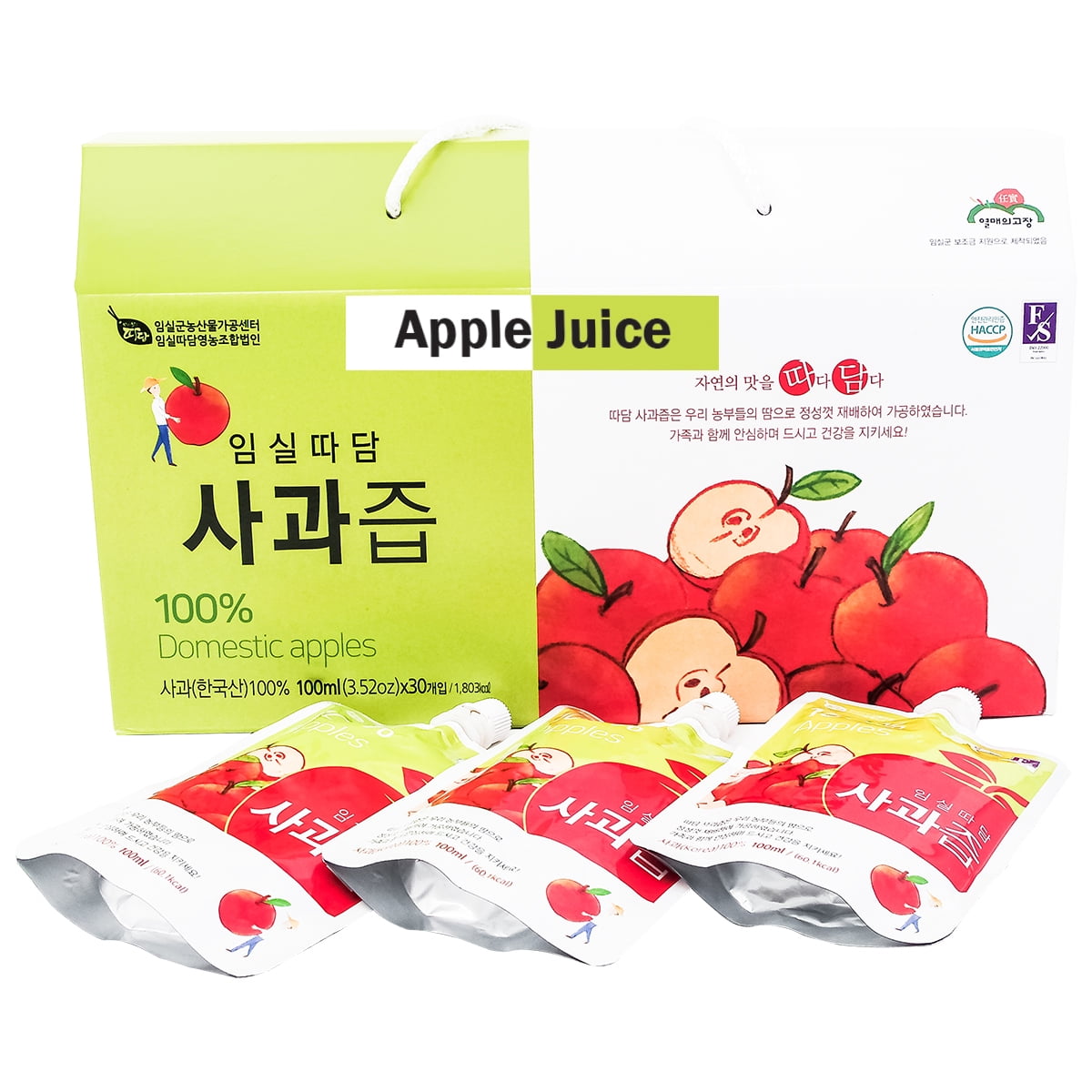 Korean Juice Pouch Apple Juice, 3.52oz(100ml) per Pack, 30 Pack per Box