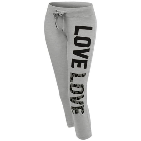 Leopard Heart Pants - FashionOutfit Women's 3/4 Love Printed Leopard Capri Workout Sweatpants
