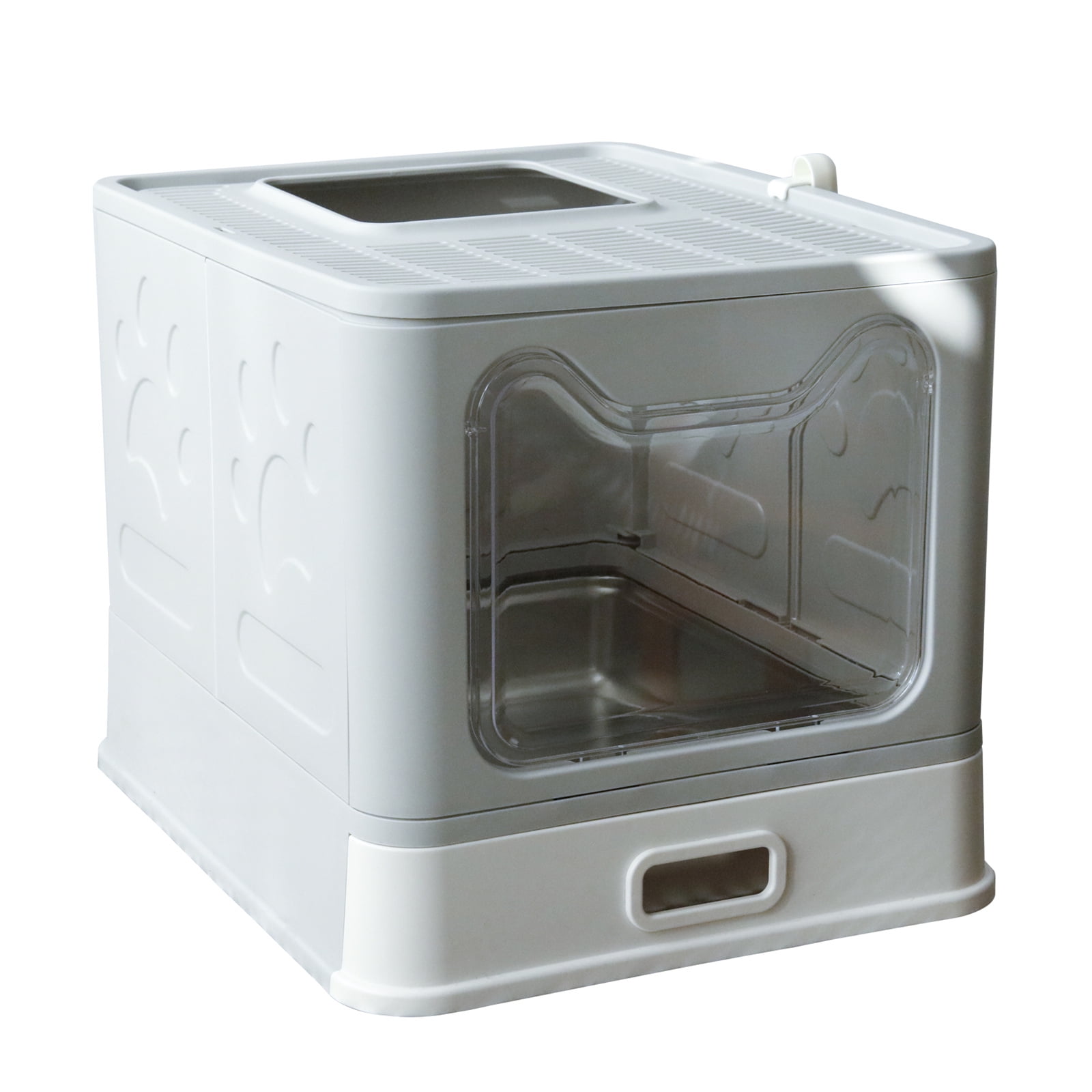 BingoPaw Stainless Steel Tray Cat Litter Box Front Entry Top Exit Kitty Toilet Box with Litter Scoop