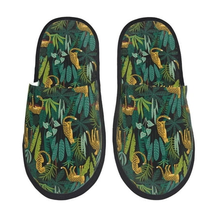 Balery Jungle Leopard Yellow Slient Indoor Furry Fleece Comfort House Shoes Soft Non-Slip Home Shoes Cotton slippers House Slippers-- Large
