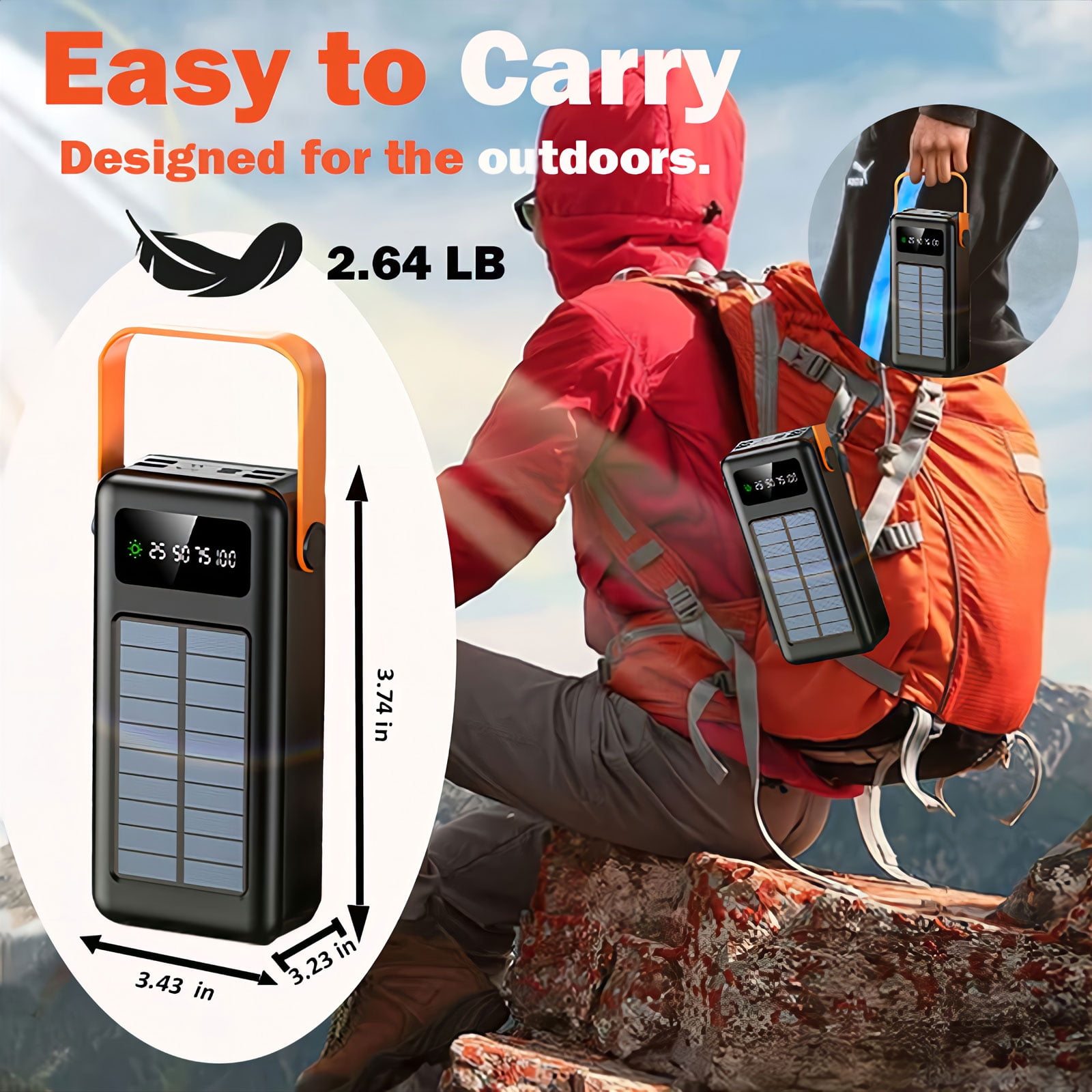 RONY 60000mAh Solar Power Bank with 4 Built-in Cables: 7 Ports Solar Charger with Flashlight for Camping Hiking Emergency