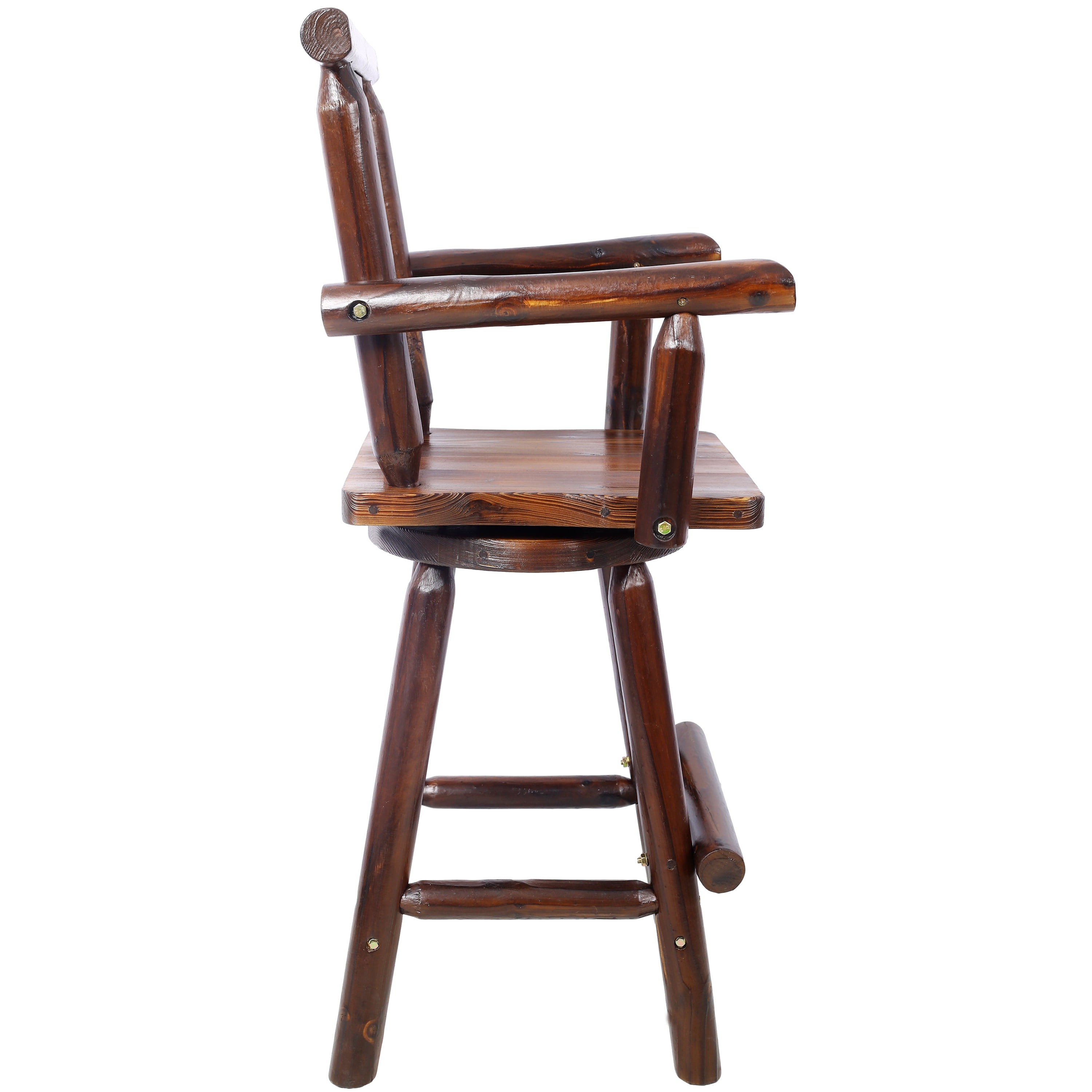 Rustic Bar Stool, Fir Wood Construction, Chair with Decorative Star Backrest, Footrest,Wide Armrest, Rustic Kitchen Stool, Tall Bistro Chair for Dining Room, Restaurant, Pub, 4-Foot