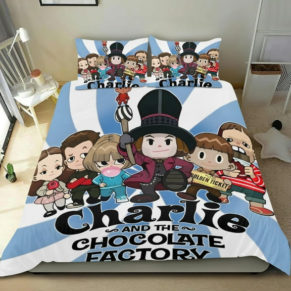 Willy Wonka Themed Bed Sheet Set Three Piece Set 53x79 Inches Comfortable And Skin Friendly Unique Design Creating A Star Studded Night