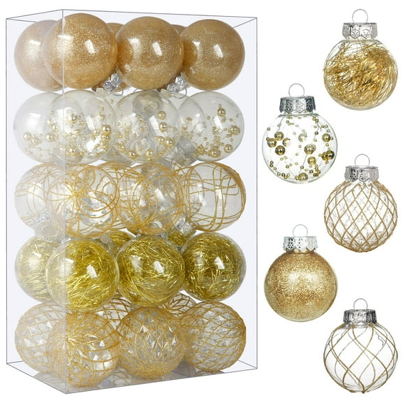 Adornos de bolas de Navidad BSTDECOR, transparentes, 30 quilates y 6 cm, oro