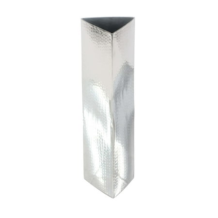 Stainless Steel Vase - Decmode Industrial 16 Inch Silver Stainless Steel Triangular Prism Vase, Silver
