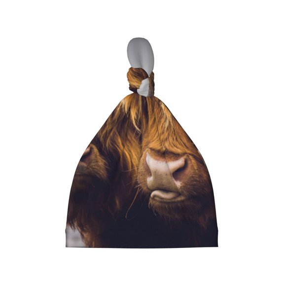 Wukai Portrait Of Cow With Its Baby Cow Newborn Knotted Baby Beanie Hat for Boy Girl Baby Cute Cap Infant Beanies,0-6 months