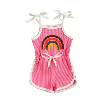 

Binpure Girls Sleeveless Rainbow Print Off-the-shoulder Suspender One-piece
