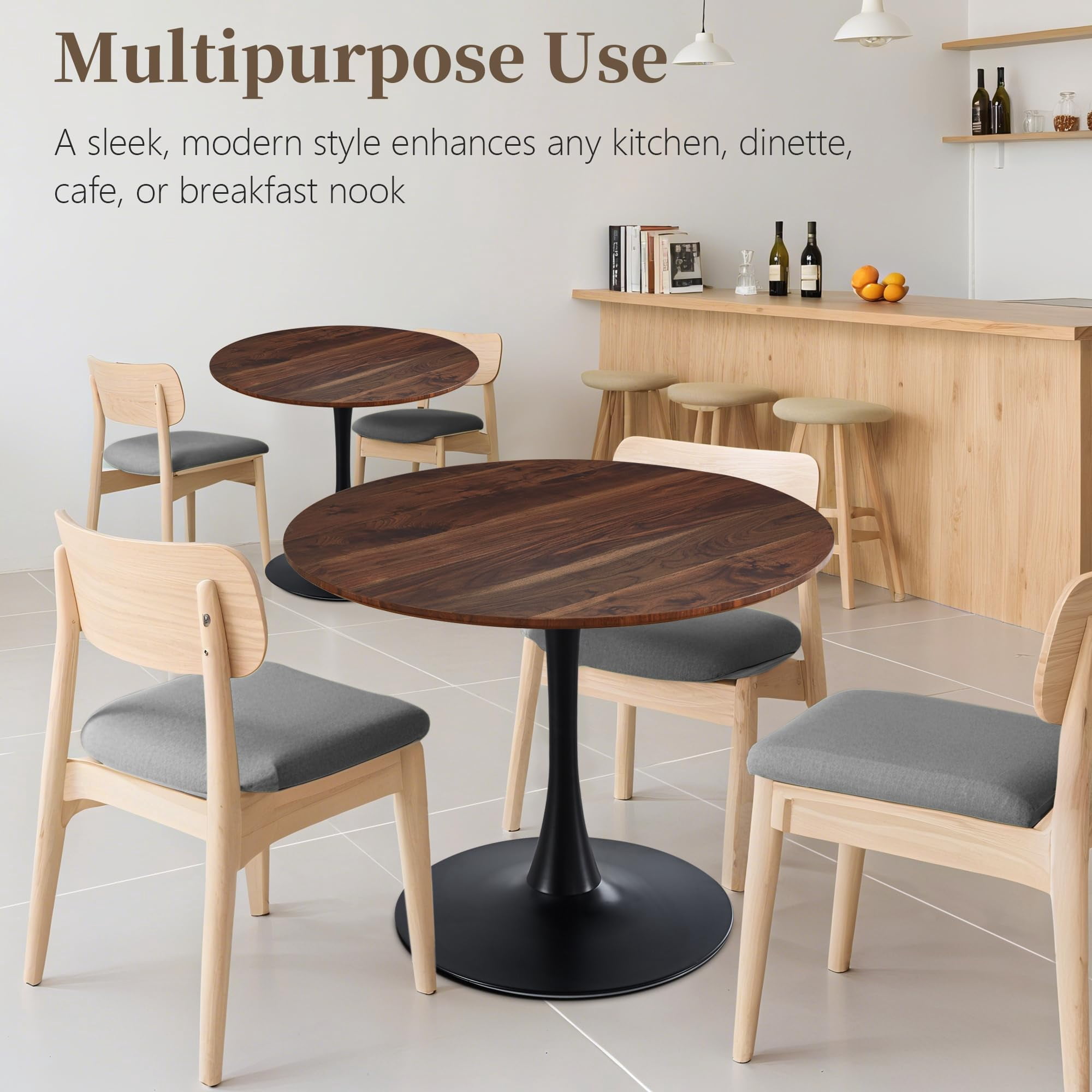 Miniyam 42" Round Pedestal Dining Table for 4-6, Small Kitchen Table with Wood Top, Walnut