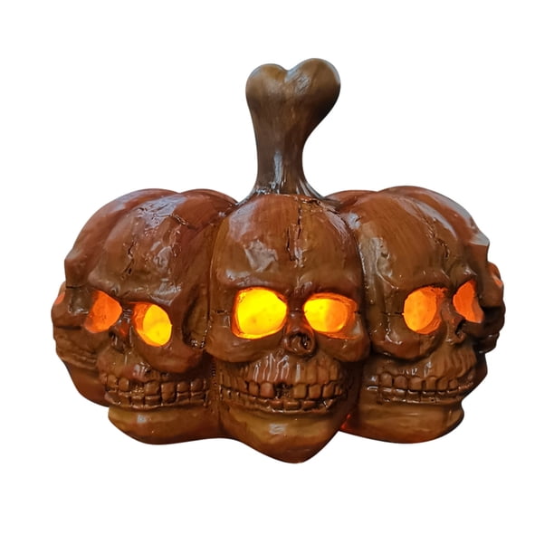 Teissuly Halloween Resin LED Pumpkin Lamp 8 Sided Skeleton Portable Night Light Holiday Milieu Decorative Lamp Desktop Ornaments Teissuly WER202310060593