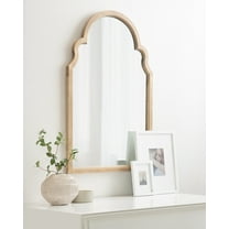 Kate and Laurel Hogan Modern Wooden Arched Wall Mirror, 24 x 36, Natural Wood, Transitional Scalloped Arch Mirror for Use as Bathroom Mirror or Entryway Mirror Decor
