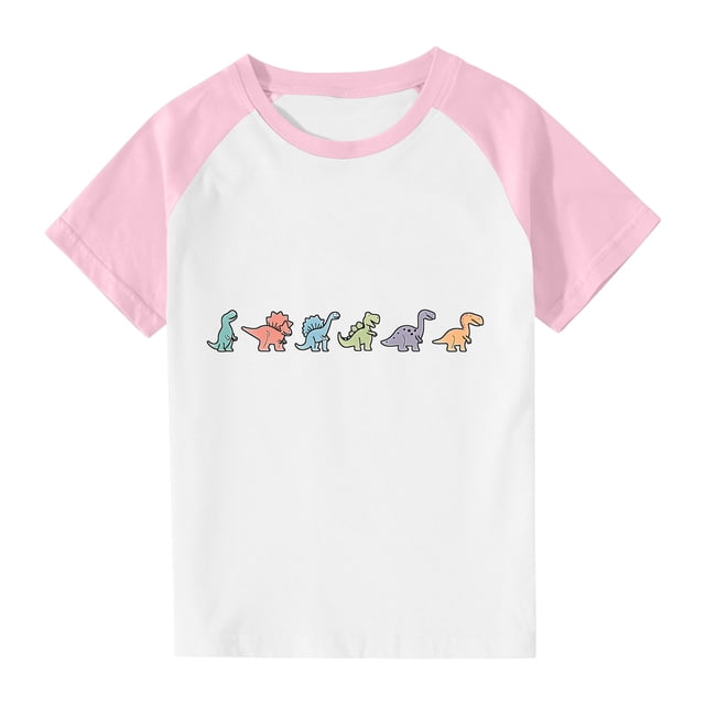 RXIRUCGD 2025 Vêtements d'Été pour Enfants Tout-Petits Garçons Filles Mode Mignon Col Rond Imprimé Manches Courtes Haut