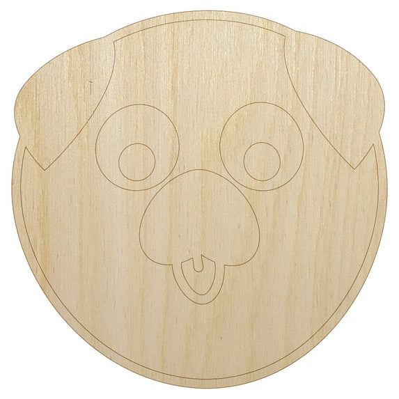 Playful Pug Face Wood Shape Unfinished Piece Cutout Craft DIY Projects - 6.25 Inch Size - 1/8 Inch Thick
