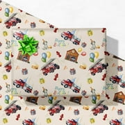 GIOLNIAY Fire Truck PriNst Birthday Wrapping Paper for Boys Kids Toddlers - Firefighter Gift Wrap with Fire Station Balloons Dalmatian and Cake - 28 x 40 Inches, 4 Folded Sheets, Easy to Store