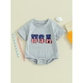 thumbnail image 3 of Aojekbee Baby Girls Boys Independence Day Romper Short Sleeve Crew Neck Letter Embroidery Casual Romper, 3 of 10