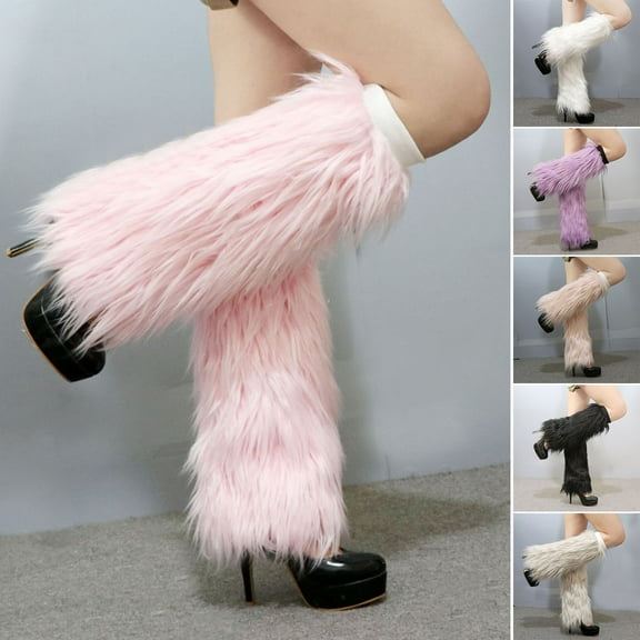 Bobasndm Faux Fur Leg Warmers Fur Heels Long Boots Cuff Cover, Furry Soft Fur Leg Warmers for Boots