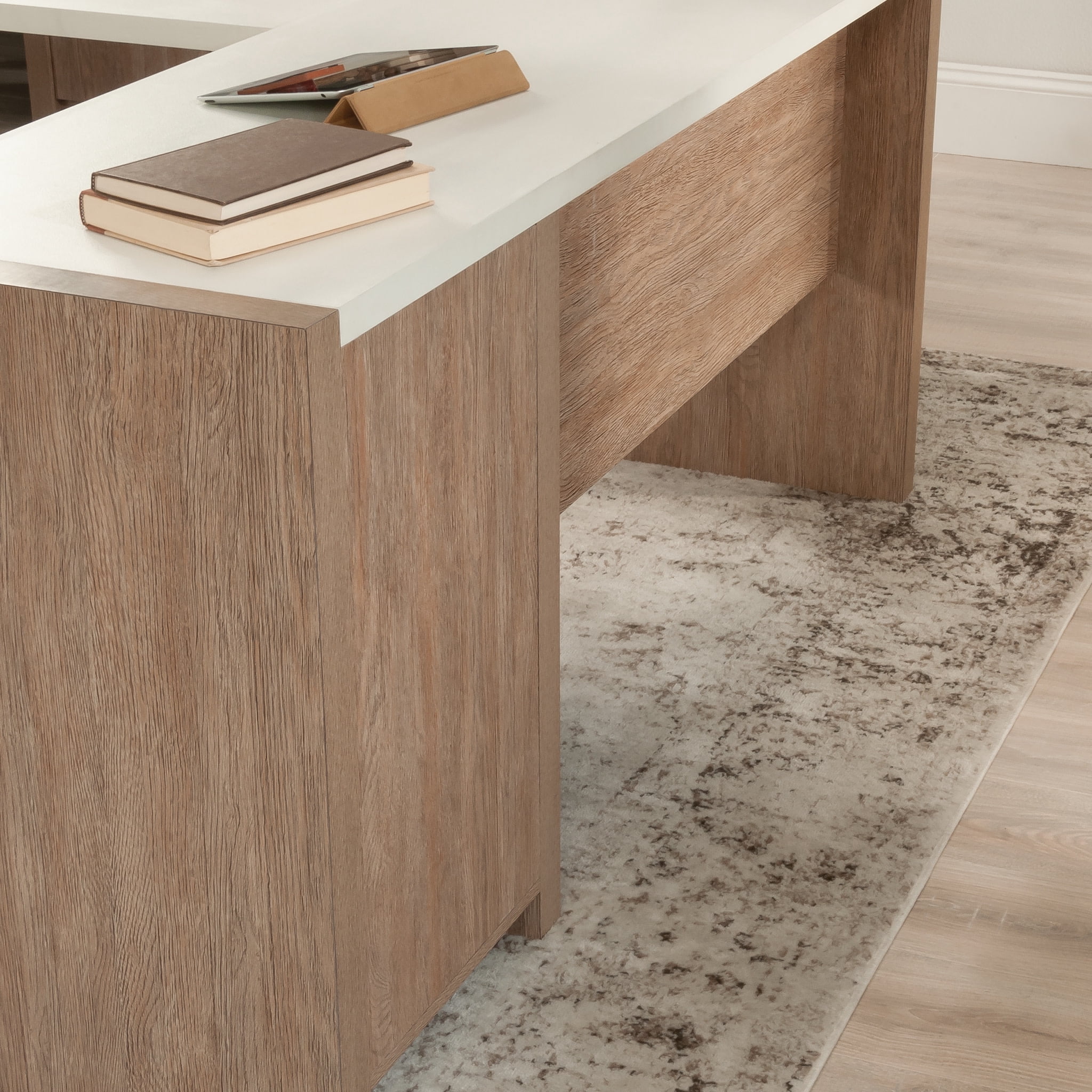Sauder Dixon City® 66"W L-Shaped Computer Desk With Drawers, Brushed Oak™/Pebble White™