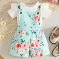 thumbnail image 2 of Gibobby Toddler Baby Girl 2 Piece Summer Outfit Ruffle Flutter Sleeve Ribbed Tee Floral Print Bib Shorts Overalls Casual Playwear Set Infant Girls Summer Outfits(Light Green,6-9 Months), 2 of 9