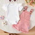 thumbnail image 5 of Paguaki Girl Clothes Summer Clothes Newborn Baby Girl Summer Clothes Ribbed Ruffle Short Sleeve Romper Daisy Suspender Overall Shorts 2Pc Outfits, 5 of 8