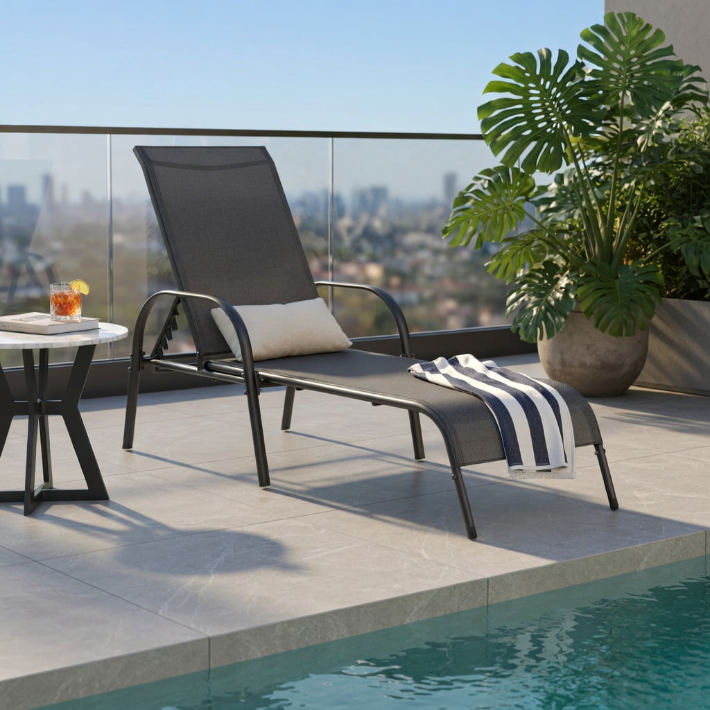 Hommoo 2-Pack Adjustable Outdoor Chaise Lounge Chairs Patio Recliners with 5-Position Backrest & Powder-Coated Steel Frame, Dark Gray