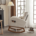 thumbnail image 3 of Hassch Rocking Chair Indoor, Upholstered Glider Rocker with High Backrest, Linen Fabric Reading Chair with Side Pocket, Modern Lounge Chair, Easy Assembly, Beige, 3 of 8
