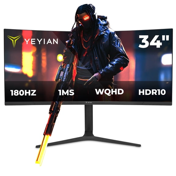 YEYIAN Gaming Proact Curved Monitor FV234 34" WQHD 180Hz 1ms - Fast VA Panel, HDR10, FreeSync & G-Sync Compatible, 92% DCI-P3, DisplayPort & HDMI