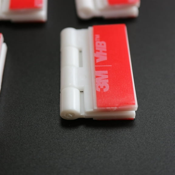 10 x White Acrylic Hinges. No glue required, Self Adhesive. White Plastic Acrylic 32mm, (1 17/64 in) -10 Pack-