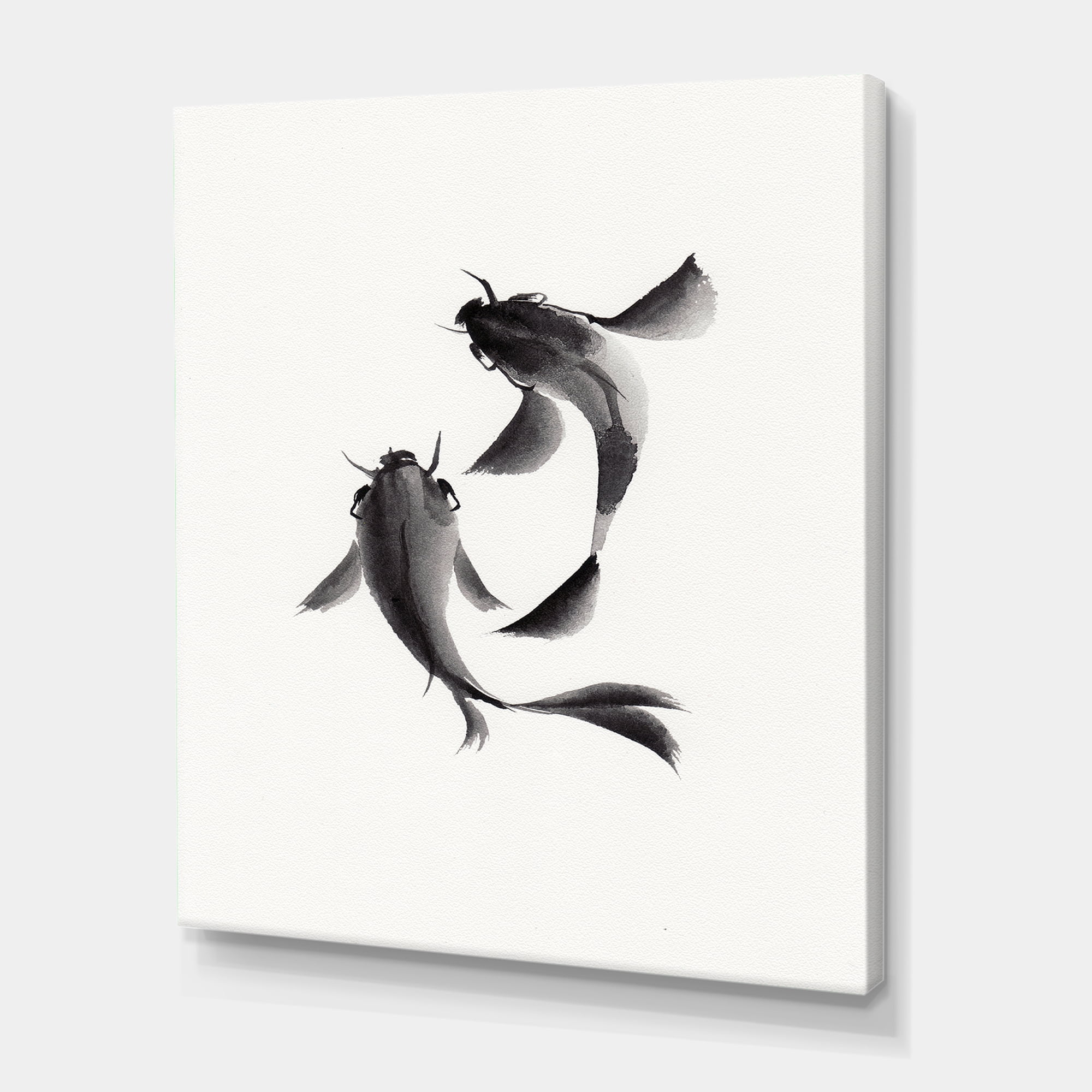 Designart ' Black and White Vintage Fish II ' Nautical & Coastal Canvas Wall Art Print
