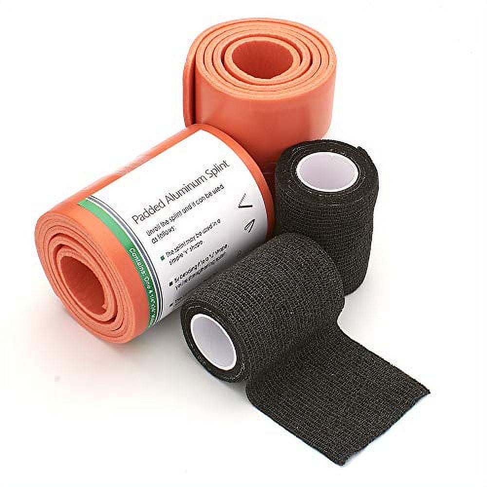 Universal Splint Roll with Self Adherent Cohesive Tape Adhesive Bandage Wrap for Sports, First Aid, Pets (Black)