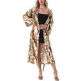 thumbnail image 2 of INSPIRE CHIC Women Satin Leopard Long Robe Silky Long Sleeves Cover Up Loose Bridal Party Bathrobes with Belt One Size Brown Leopard, 2 of 6