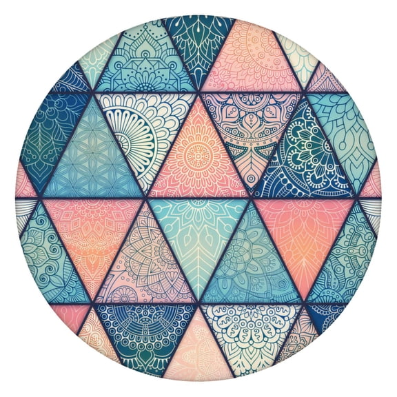 Colorful Floral Round Tablecloth with Boho Chic Design, Elastic Hem for Secure Fit 52-56 Inch Tables, Washable