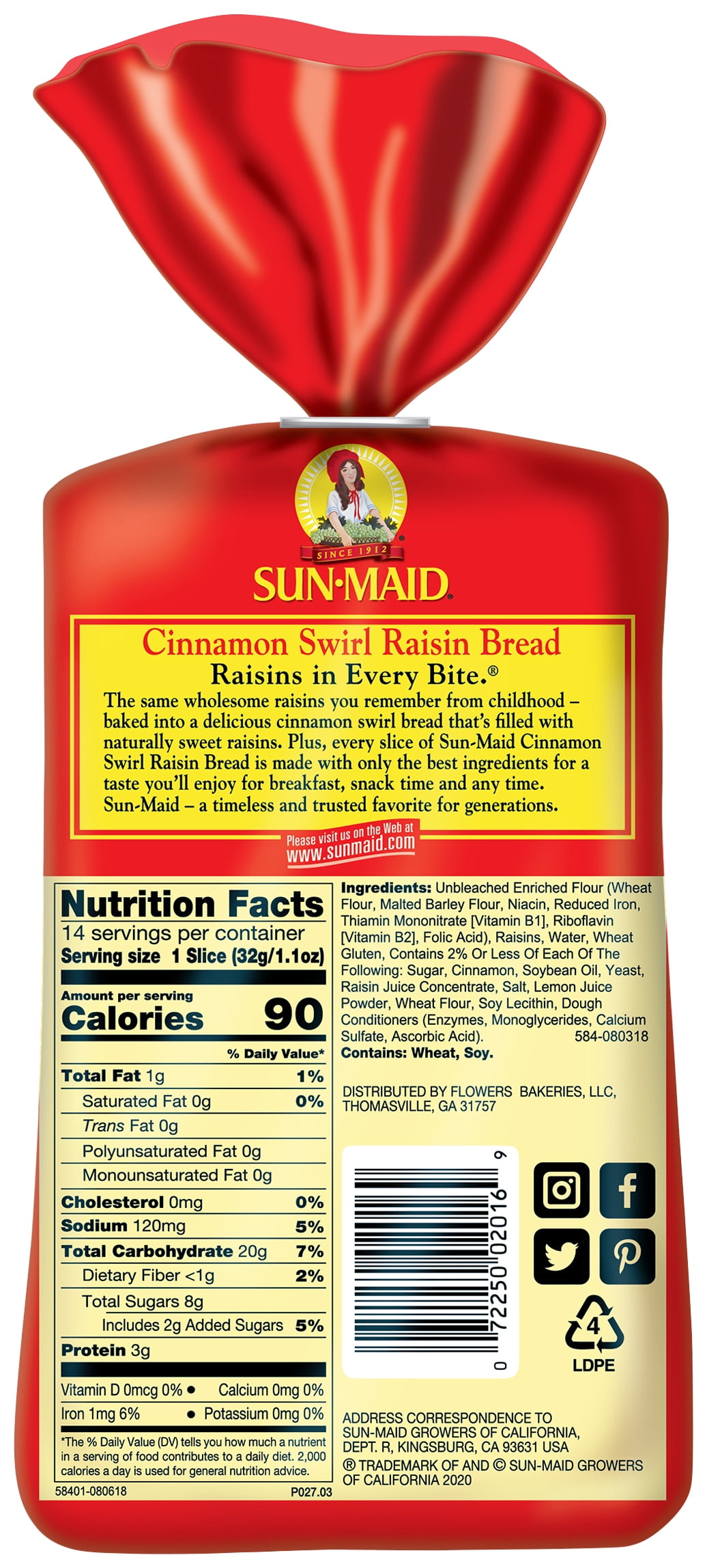 Sun-Maid Cinnamon Swirl Raisin Bread, Cinnamon Raisin Bread, 16 oz Loaf