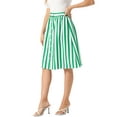 thumbnail image 4 of INSPIRE CHIC Women's Striped Skirt Elastic High Waist Button Front A-Line Midi Skirt M Green, 4 of 6