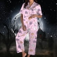 thumbnail image 2 of Pajamas for Women Halloween Fall Soft 2 Piece Sets Cute Pumpkin Short Sleeve Top With Long Pants Soft Pajama Set XL Pink, 2 of 4