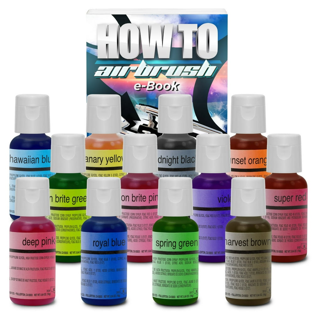 Chefmaster Cake Decorating Food Coloring Airbrush Paint Set 12 Colors