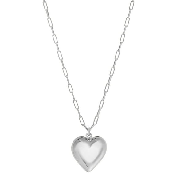 JewelStop Sterling Silver Polished Finish Puff Heart Pendant Necklace, Link Chain and Lobster Clasp - 18"