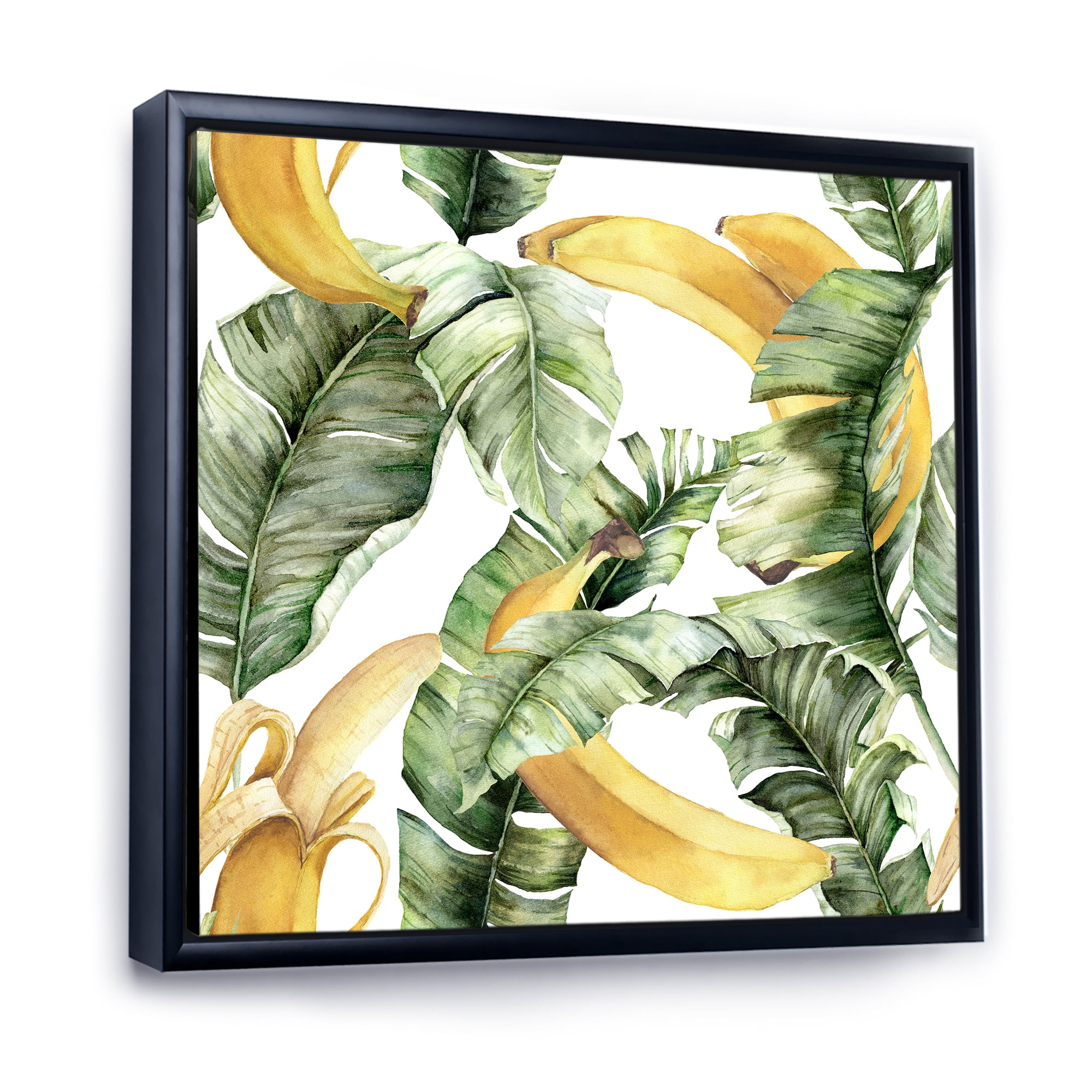 Leaves With Ripe Bananas 16 in x 16 in Framed Painting Canvas Art Print, by Designart