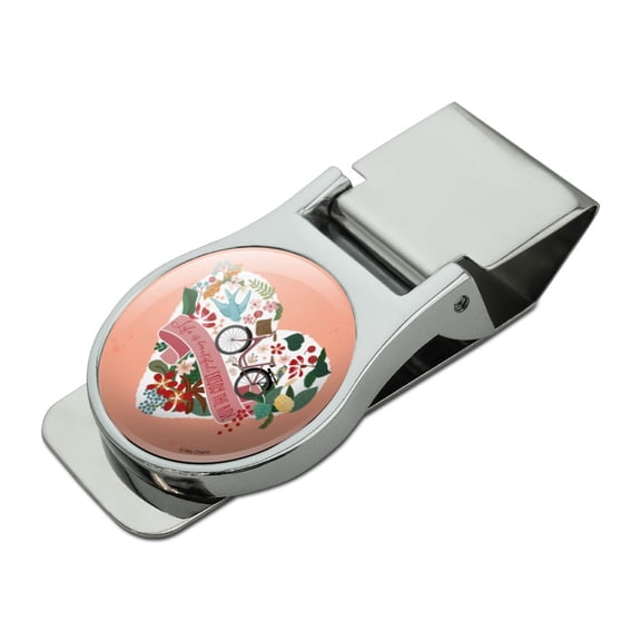 Life is Beautiful Enjoy the Ride Bicycle Satin Chrome Plated Metal Money Clip