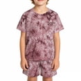 thumbnail image 2 of SGMVNU Boys Summer 2 Piece Outfits Tie Dye Casual Shorts Set Short Sleeve T Shirt and Matching Shorts Kids Daily Wear, Size 6-7 Years, Brick Red, 2 of 5