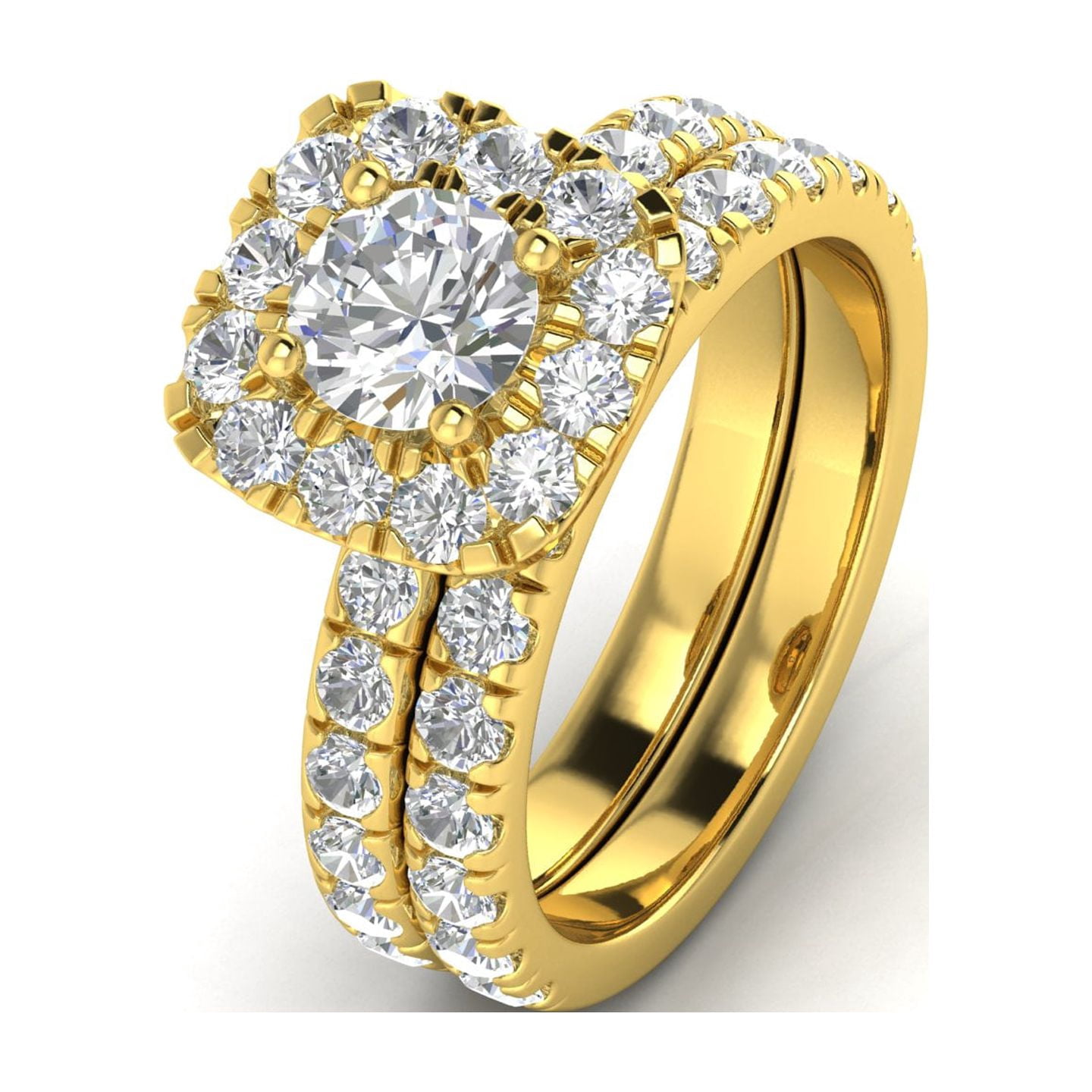 Certified 2.75 Carat TW Diamond Halo Engagement Ring Bridal Set in 14k Yellow Gold (H-I, I2-I3)